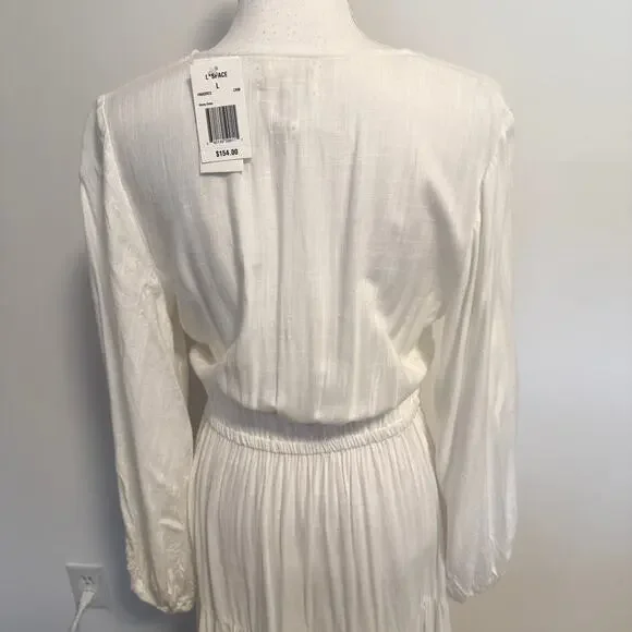 L*SPACE Hanna Balloon Long Sleeve Tiered Maxi Dress In Cream Size Large New - Picture 11 of 15